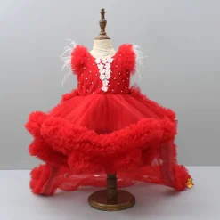 Clearance Red Ruffle Trail Dress With Detachable Bow And Swirled Bowie Head Band Dresses & Sets | Dresses