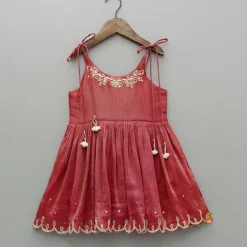 Outlet Red Shimmery Embroidered Strappy Kurti And Flared Palazzo Ethnic Wear | Palazzos & Shararas