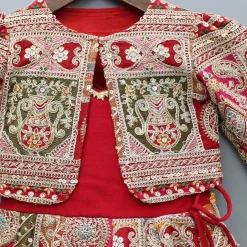 New Red Strappy Heavy Embroidered Kurti With Matching Embroidered Jacket Ethnic Wear | Kurtis & Jumpsuits