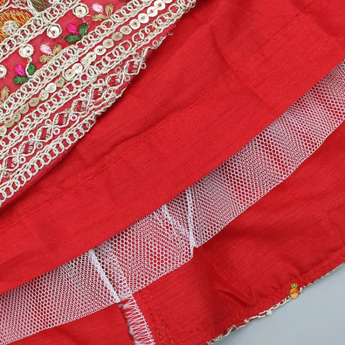 New Red Strappy Heavy Embroidered Kurti With Matching Embroidered Jacket Ethnic Wear | Kurtis & Jumpsuits