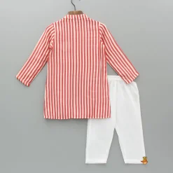 Hot Red Striped Kurta With Embroidered Patch And Pyjama BOY Indian Ethnic Wear | Ethnic Sets