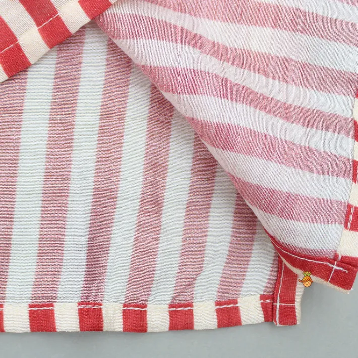 Hot Red Striped Kurta With Embroidered Patch And Pyjama BOY Indian Ethnic Wear | Ethnic Sets