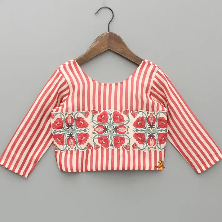 Best Red Striped Top With Printed Embroidered Patch And Palazzo Ethnic Wear | Palazzos & Shararas