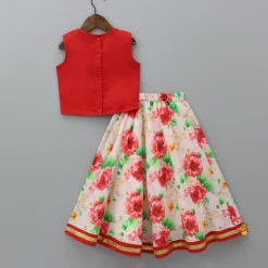Online Red Top And Floral Printed Lehenga With Net Dupatta Ethnic Wear | Lehengas & Ghagras