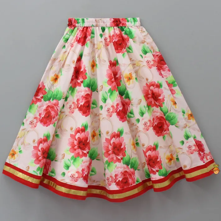 Online Red Top And Floral Printed Lehenga With Net Dupatta Ethnic Wear | Lehengas & Ghagras