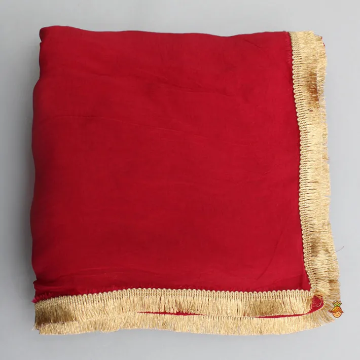 Sale Red Top With Lotus Printed Lehenga And Fringed Dupatta Ethnic Wear | Lehengas & Ghagras