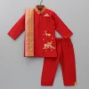 Outlet Reindeer Embroidered Red Kurta And Pyjama With Shawl BOY Indian Ethnic Wear | Ethnic Sets
