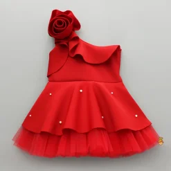 New Rose Embellished Frilly Red Scuba Dress Dresses & Sets | Dresses