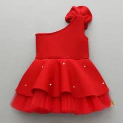 New Rose Embellished Frilly Red Scuba Dress Dresses & Sets | Dresses