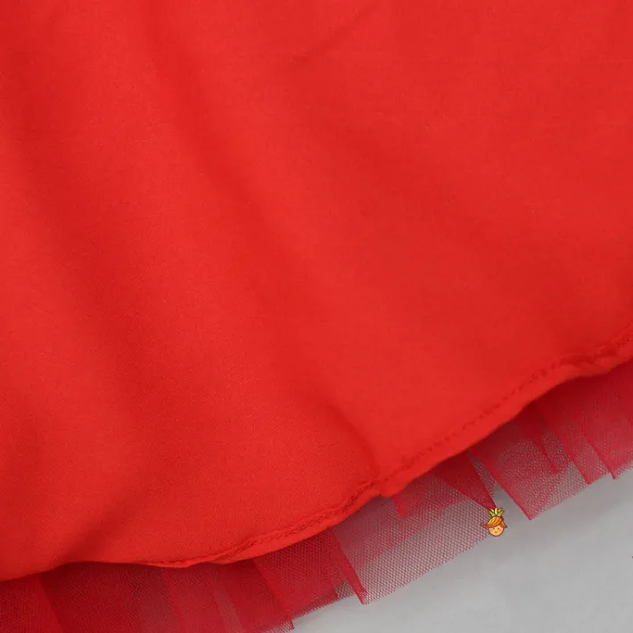 New Rose Embellished Frilly Red Scuba Dress Dresses & Sets | Dresses
