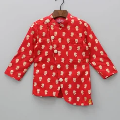 Clearance Rose Printed Red Kurta with Dhoti BOY Indian Ethnic Wear | Ethnic Sets
