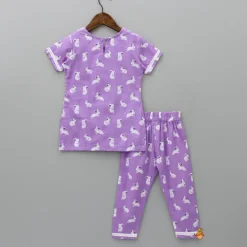Clearance Round Neck Lavender Printed Sleepwear Sleepwear