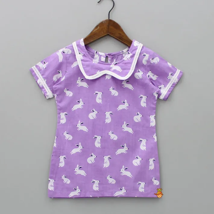 Clearance Round Neck Lavender Printed Sleepwear Sleepwear