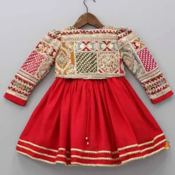 Sale Round Neck Red Kurti With Heavy Embroidered Jacket Ethnic Wear | Kurtis & Jumpsuits