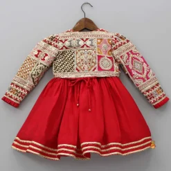 New Round Neck Red Kurti With Heavy Embroidered Jacket Ethnic Wear | Kurtis & Jumpsuits