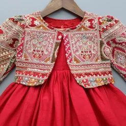 Sale Round Neck Red Kurti With Heavy Embroidered Jacket Ethnic Wear | Kurtis & Jumpsuits