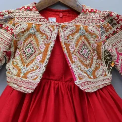 New Round Neck Red Kurti With Heavy Embroidered Jacket Ethnic Wear | Kurtis & Jumpsuits
