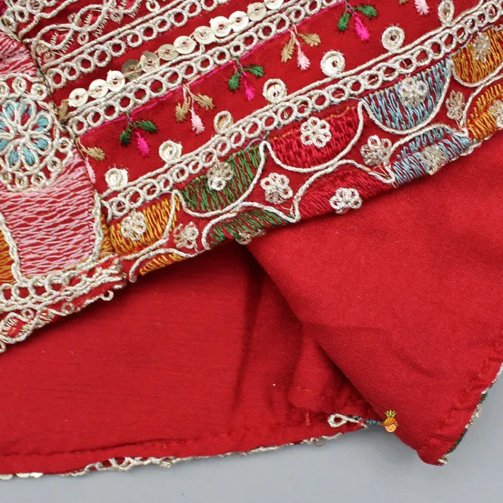 Sale Round Neck Red Kurti With Heavy Embroidered Jacket Ethnic Wear | Kurtis & Jumpsuits