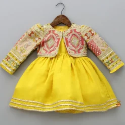 Discount Round Neck Yellow Kurti With Heavy Embroidered Jacket Ethnic Wear | Kurtis & Jumpsuits