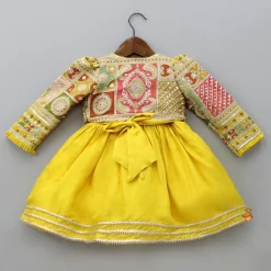 Discount Round Neck Yellow Kurti With Heavy Embroidered Jacket Ethnic Wear | Kurtis & Jumpsuits