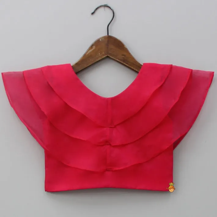 Outlet Ruffle Layered Pink Top With Printed Lehenga Ethnic Wear | Lehengas & Ghagras