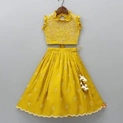 Fashion Ruffle Neckline Mustard Top And Lehenga Ethnic Wear | Lehengas & Ghagras