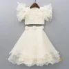 Clearance Ruffle Sleeves Off White Embroidered Top And Layered Lehenga Ethnic Wear | Lehengas & Ghagras