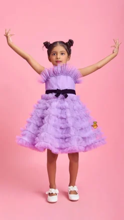 Outlet Ruffled Dress With Attached Bowy Belt Dresses & Sets | Dresses