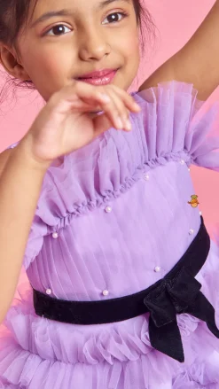 Outlet Ruffled Dress With Attached Bowy Belt Dresses & Sets | Dresses