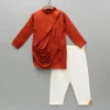 Hot Rust Flap Kurta With Pleated Drape Detailing And Pant BOY Indian Ethnic Wear | Ethnic Sets