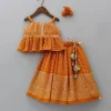 Sale Rust Orange Pleated Georgette Top And Lehenga With Hair Clip Ethnic Wear | Lehengas & Ghagras