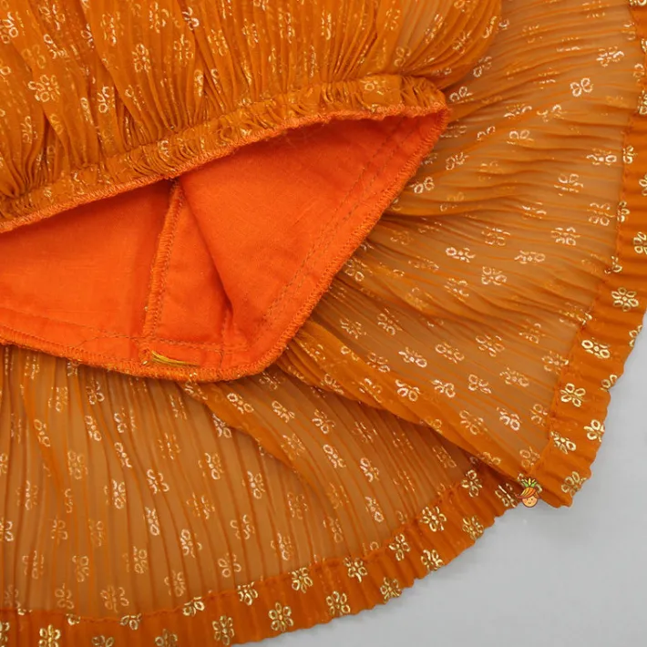 Sale Rust Orange Pleated Georgette Top And Lehenga With Hair Clip Ethnic Wear | Lehengas & Ghagras