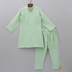 Best Sage Green Kurta With Cotton Silk Embroidered Jacket And Pyjama BOY Indian Ethnic Wear | Ethnic Sets