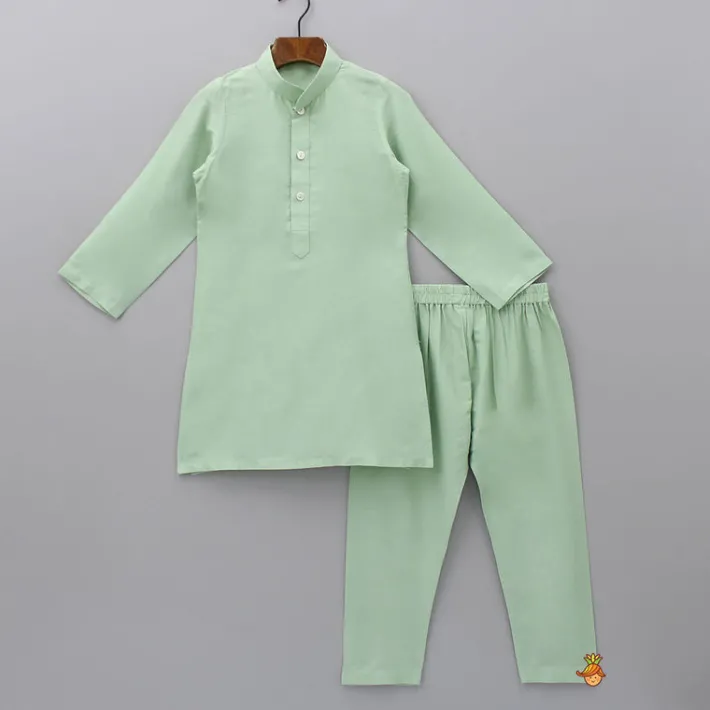 Best Sage Green Kurta With Cotton Silk Embroidered Jacket And Pyjama BOY Indian Ethnic Wear | Ethnic Sets