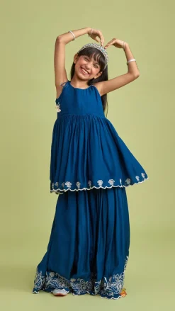 Hot Scalloped Hem Tie Up Strappy Blue Top And Palazzo Ethnic Wear | Palazzos & Shararas