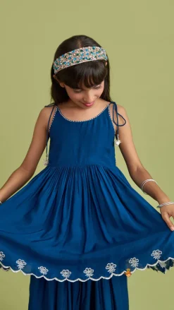 Hot Scalloped Hem Tie Up Strappy Blue Top And Palazzo Ethnic Wear | Palazzos & Shararas