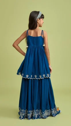 Hot Scalloped Hem Tie Up Strappy Blue Top And Palazzo Ethnic Wear | Palazzos & Shararas