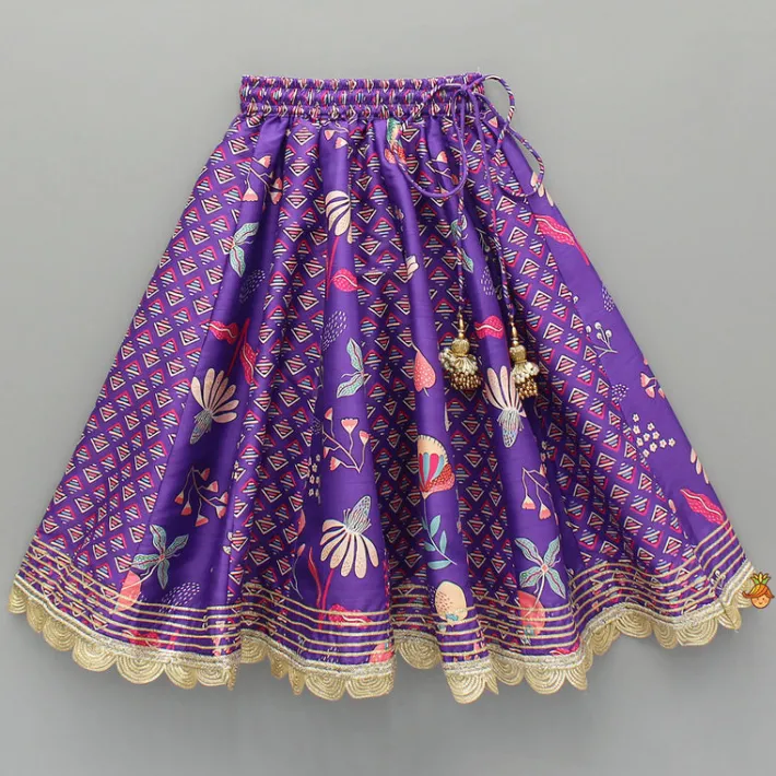 Sale Scalloped Hem V Neck Purple Top And Lehenga With Matching Hair Band Ethnic Wear | Lehengas & Ghagras