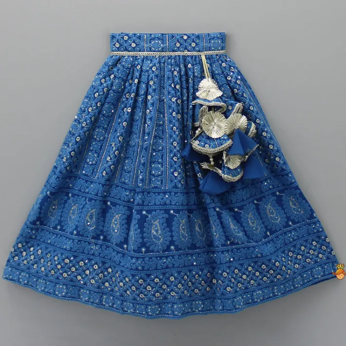 Outlet Sequin And Thread Embroidered Top And Pleated Lehenga With Net Dupatta And Matching Potli Ethnic Wear | Lehengas & Ghagras