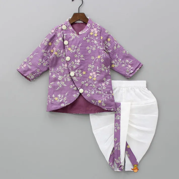 Clearance Sequin And Thread Work Lavender Kurta With Dhoti BOY Indian Ethnic Wear | Ethnic Sets