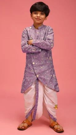 Clearance Sequin And Thread Work Lavender Kurta With Dhoti BOY Indian Ethnic Wear | Ethnic Sets
