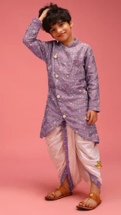 Clearance Sequin And Thread Work Lavender Kurta With Dhoti BOY Indian Ethnic Wear | Ethnic Sets