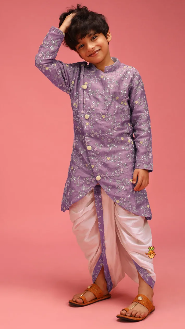 Clearance Sequin And Thread Work Lavender Kurta With Dhoti BOY Indian Ethnic Wear | Ethnic Sets