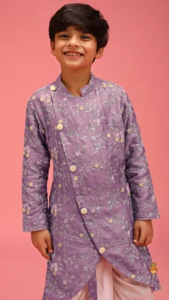 Clearance Sequin And Thread Work Lavender Kurta With Dhoti BOY Indian Ethnic Wear | Ethnic Sets