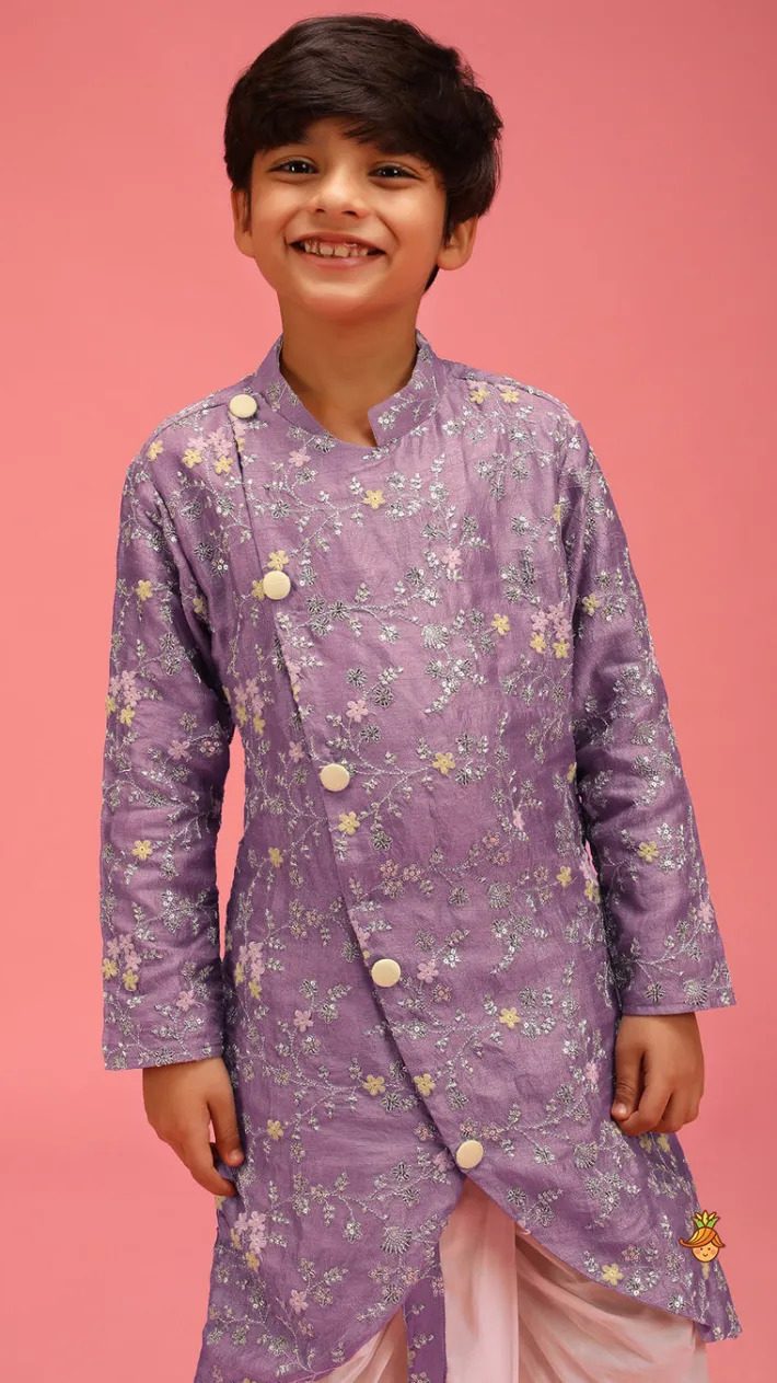 Clearance Sequin And Thread Work Lavender Kurta With Dhoti BOY Indian Ethnic Wear | Ethnic Sets