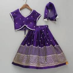 Sale Sequin Embroidered Purple Top And Lehenga With Matching Net Dupatta Ethnic Wear | Lehengas & Ghagras