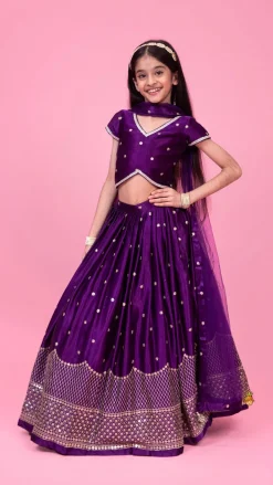 Sale Sequin Embroidered Purple Top And Lehenga With Matching Net Dupatta Ethnic Wear | Lehengas & Ghagras