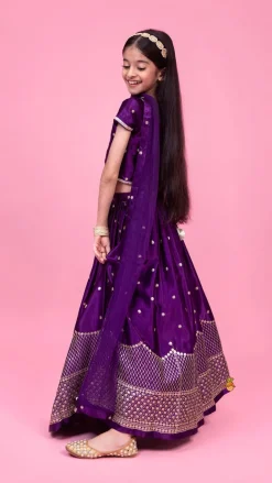 Sale Sequin Embroidered Purple Top And Lehenga With Matching Net Dupatta Ethnic Wear | Lehengas & Ghagras