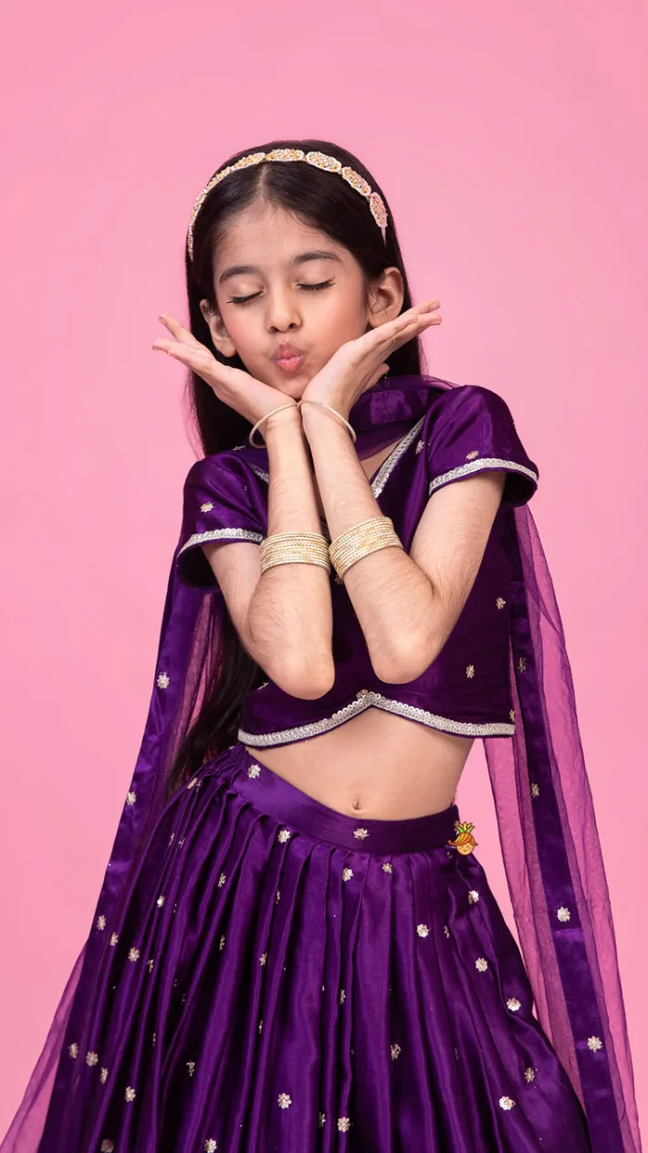 Sale Sequin Embroidered Purple Top And Lehenga With Matching Net Dupatta Ethnic Wear | Lehengas & Ghagras