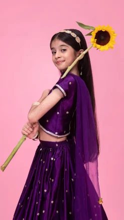 Sale Sequin Embroidered Purple Top And Lehenga With Matching Net Dupatta Ethnic Wear | Lehengas & Ghagras